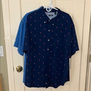 Izod Men's Dark Blue and lighter blue Shirts with Flamingo Design, set of two